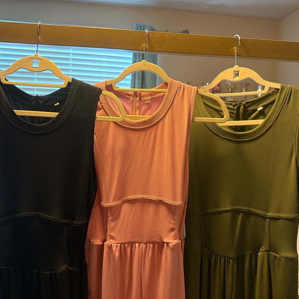 Black,Pink,Green Ruched Casual Jumpsuit  3 jumpsuits total